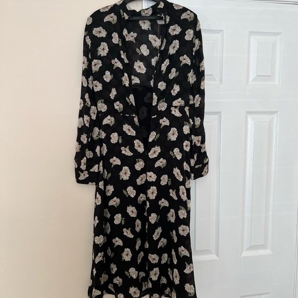 Zara black white floral midi dress a line US size XS - Picture 5 of 8